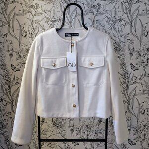 NWT ZARA Cropped Button-Front Jacket size M